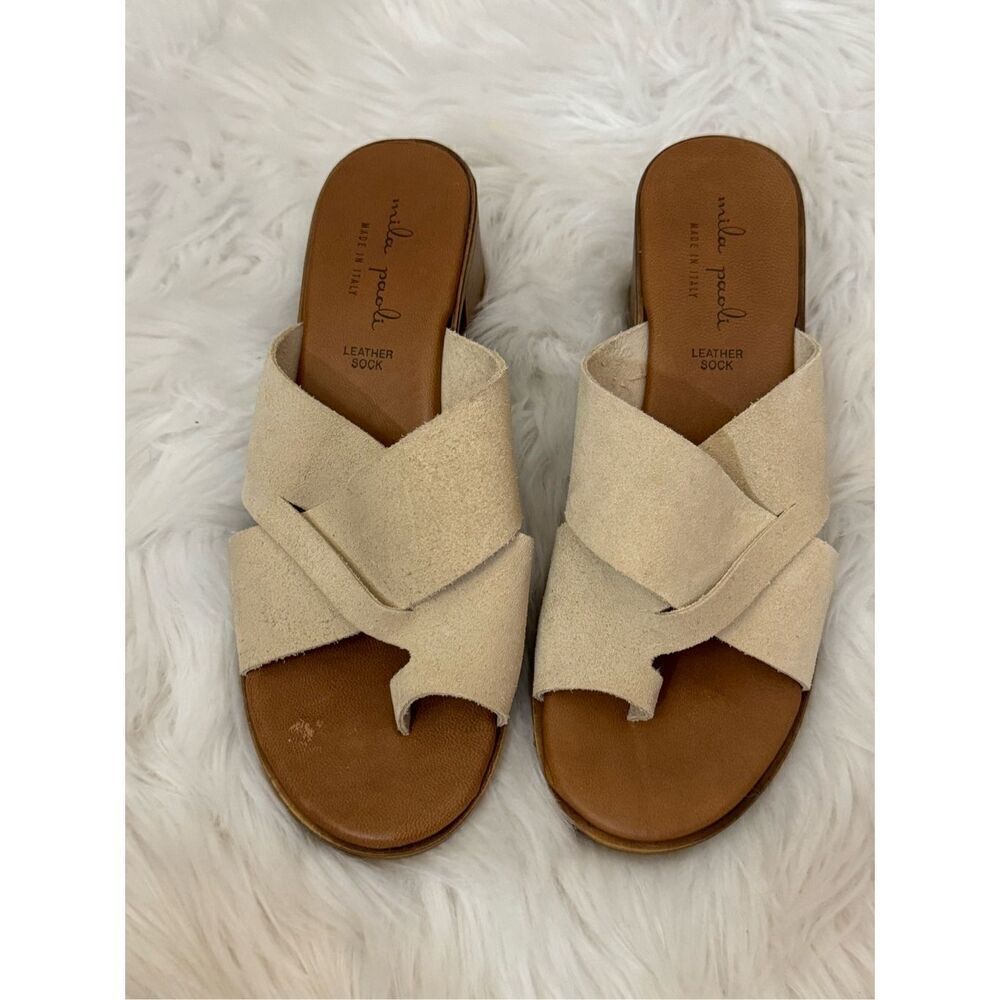 Mila Paoli Leather Suede Block Heel Sandals 7.5